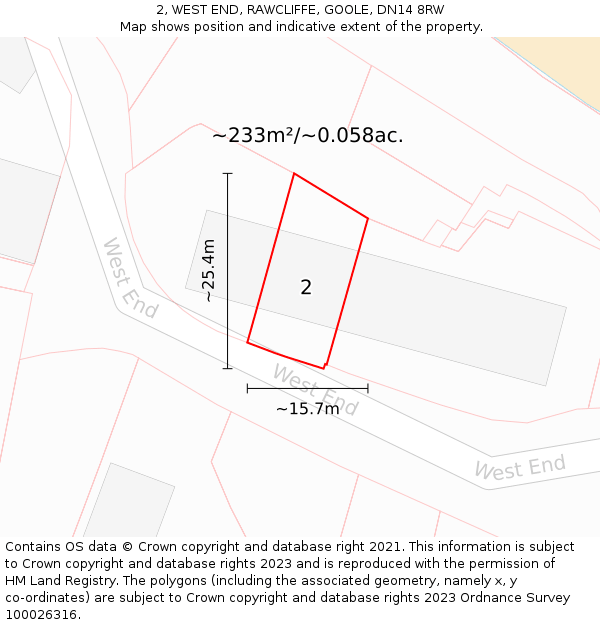 2, WEST END, RAWCLIFFE, GOOLE, DN14 8RW: Plot and title map