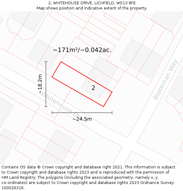 2, WHITEHOUSE DRIVE, LICHFIELD, WS13 8FE: Plot and title map