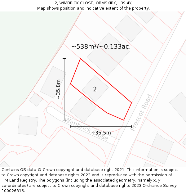 2, WIMBRICK CLOSE, ORMSKIRK, L39 4YJ: Plot and title map