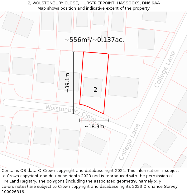 2, WOLSTONBURY CLOSE, HURSTPIERPOINT, HASSOCKS, BN6 9AA: Plot and title map