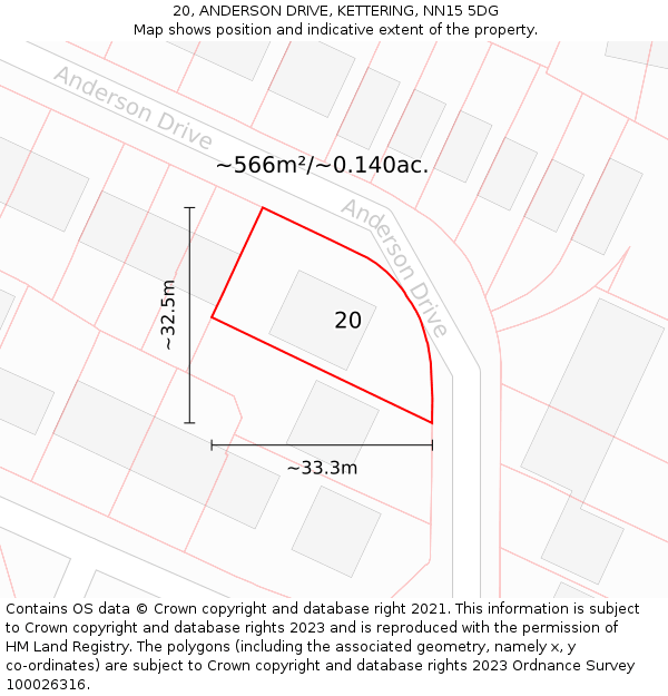 20, ANDERSON DRIVE, KETTERING, NN15 5DG: Plot and title map