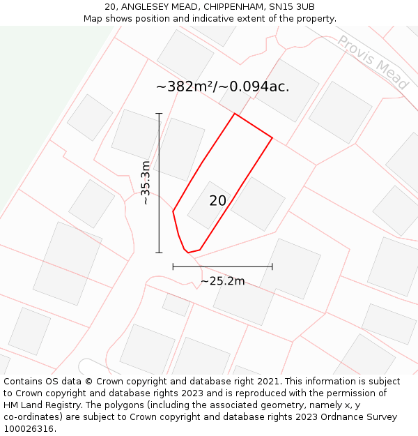 20, ANGLESEY MEAD, CHIPPENHAM, SN15 3UB: Plot and title map