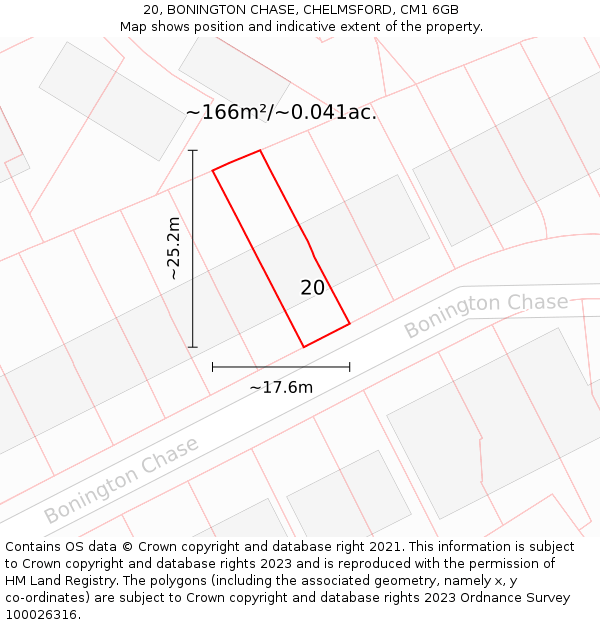 20, BONINGTON CHASE, CHELMSFORD, CM1 6GB: Plot and title map