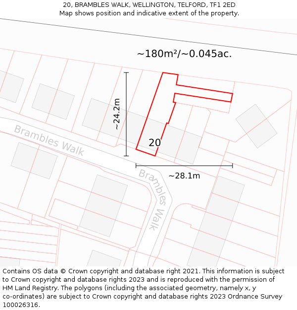 20, BRAMBLES WALK, WELLINGTON, TELFORD, TF1 2ED: Plot and title map