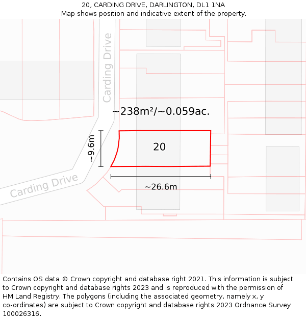 20, CARDING DRIVE, DARLINGTON, DL1 1NA: Plot and title map