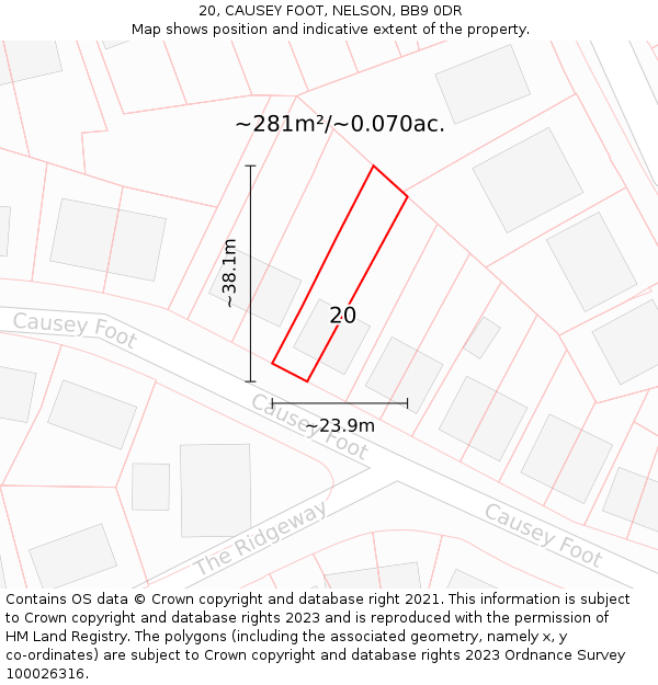 20, CAUSEY FOOT, NELSON, BB9 0DR: Plot and title map