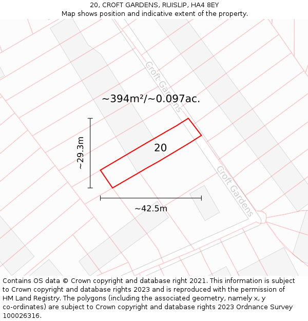 20, CROFT GARDENS, RUISLIP, HA4 8EY: Plot and title map