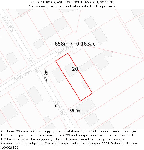20, DENE ROAD, ASHURST, SOUTHAMPTON, SO40 7BJ: Plot and title map
