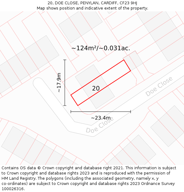 20, DOE CLOSE, PENYLAN, CARDIFF, CF23 9HJ: Plot and title map