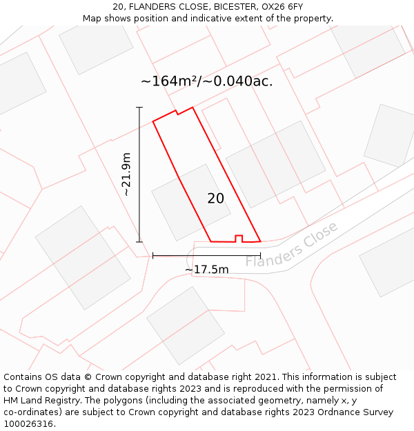 20, FLANDERS CLOSE, BICESTER, OX26 6FY: Plot and title map
