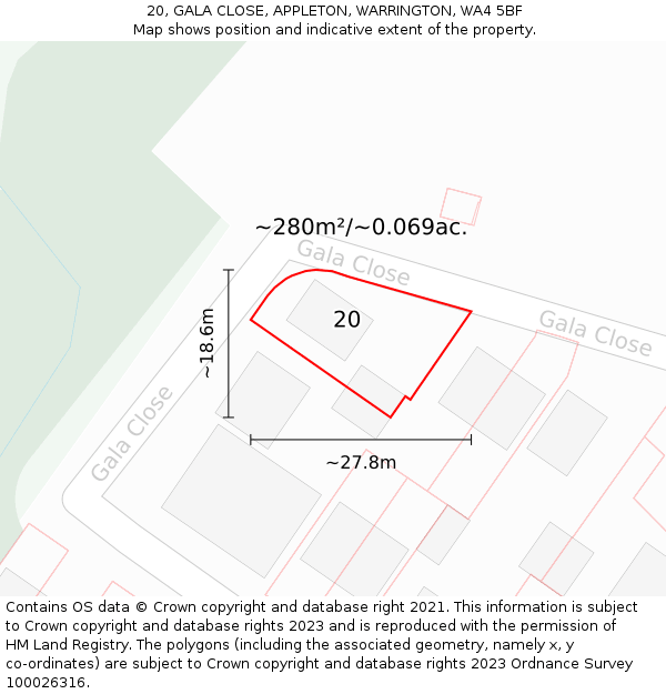 20, GALA CLOSE, APPLETON, WARRINGTON, WA4 5BF: Plot and title map