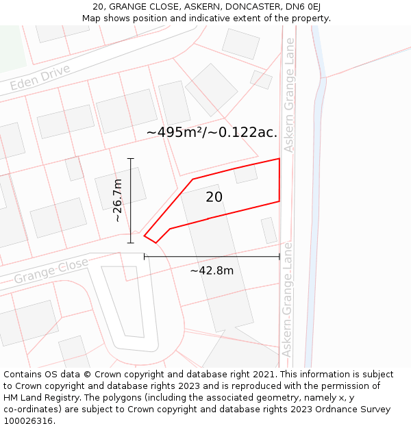 20, GRANGE CLOSE, ASKERN, DONCASTER, DN6 0EJ: Plot and title map