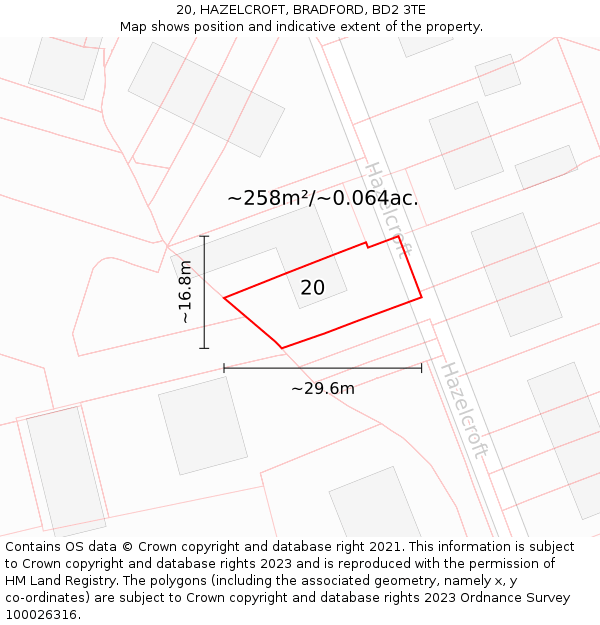 20, HAZELCROFT, BRADFORD, BD2 3TE: Plot and title map