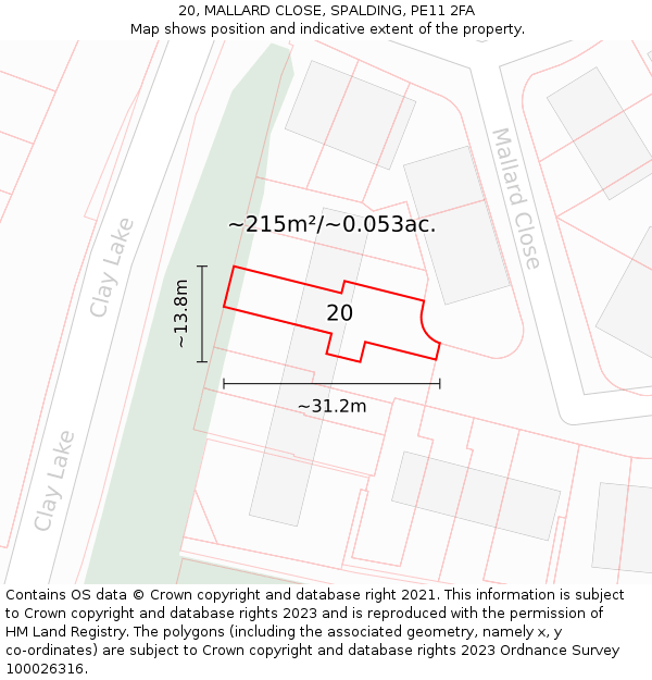 20, MALLARD CLOSE, SPALDING, PE11 2FA: Plot and title map