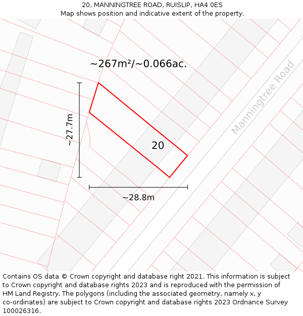 20, MANNINGTREE ROAD, RUISLIP, HA4 0ES: Plot and title map
