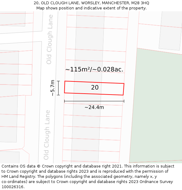 20, OLD CLOUGH LANE, WORSLEY, MANCHESTER, M28 3HQ: Plot and title map