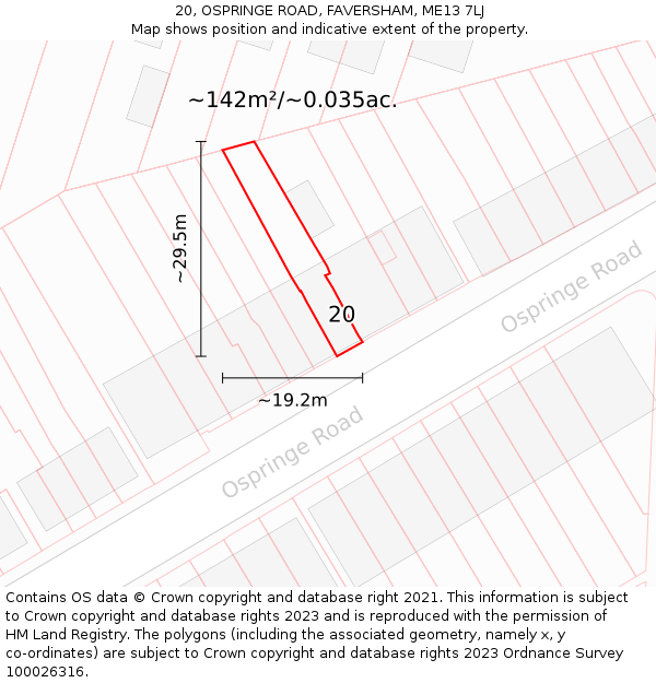20, OSPRINGE ROAD, FAVERSHAM, ME13 7LJ: Plot and title map