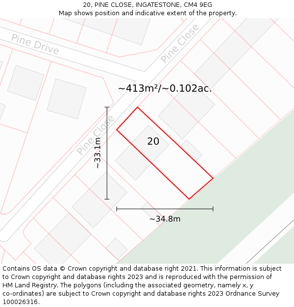 20, PINE CLOSE, INGATESTONE, CM4 9EG: Plot and title map