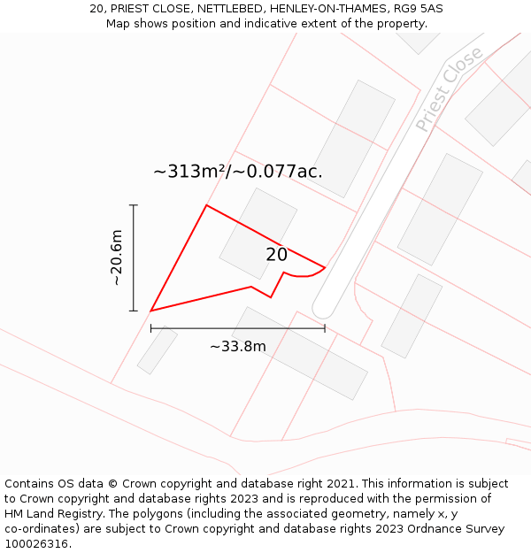 20, PRIEST CLOSE, NETTLEBED, HENLEY-ON-THAMES, RG9 5AS: Plot and title map
