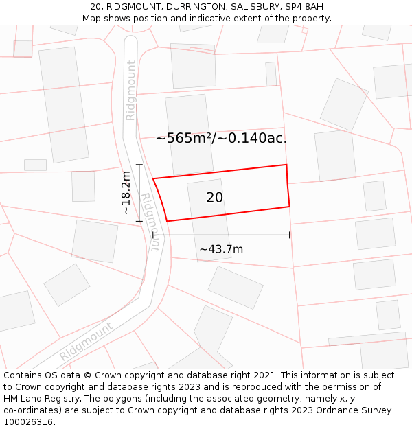 20, RIDGMOUNT, DURRINGTON, SALISBURY, SP4 8AH: Plot and title map