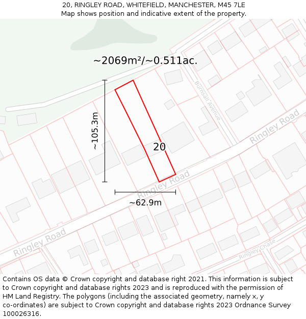 20, RINGLEY ROAD, WHITEFIELD, MANCHESTER, M45 7LE: Plot and title map