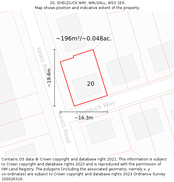20, SHELDUCK WAY, WALSALL, WS3 1EA: Plot and title map