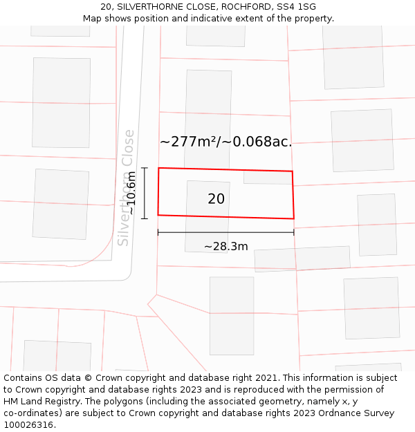 20, SILVERTHORNE CLOSE, ROCHFORD, SS4 1SG: Plot and title map