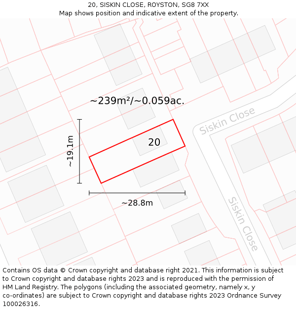 20, SISKIN CLOSE, ROYSTON, SG8 7XX: Plot and title map