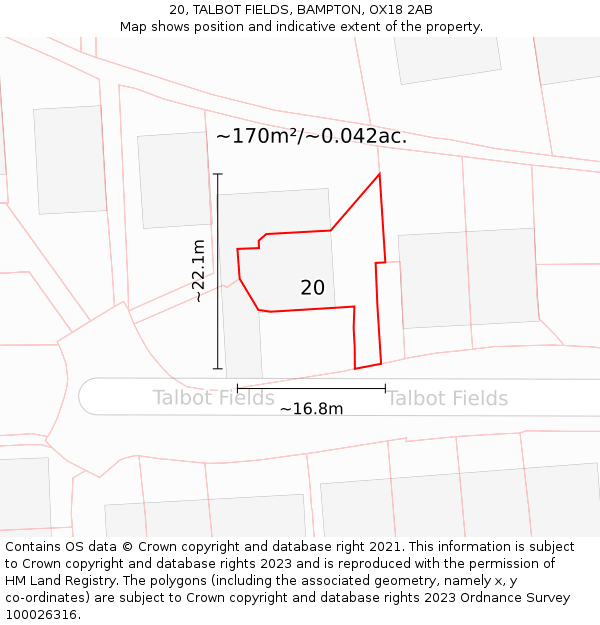 20, TALBOT FIELDS, BAMPTON, OX18 2AB: Plot and title map