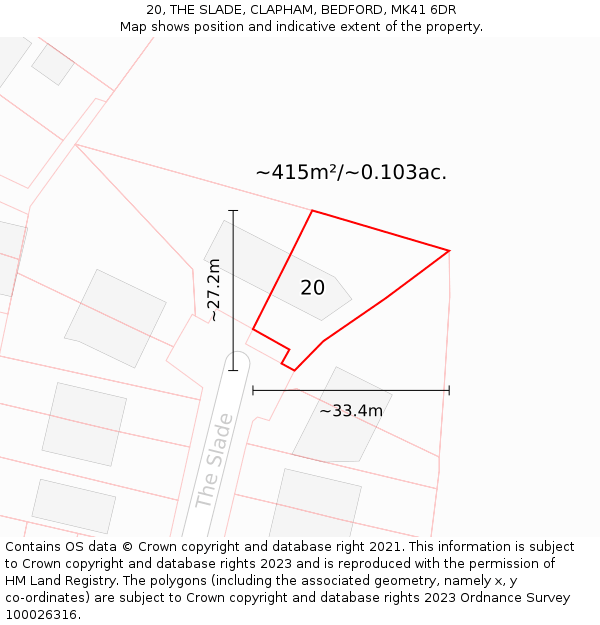 20, THE SLADE, CLAPHAM, BEDFORD, MK41 6DR: Plot and title map
