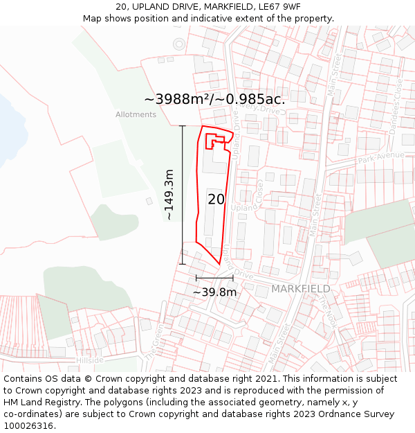 20, UPLAND DRIVE, MARKFIELD, LE67 9WF: Plot and title map