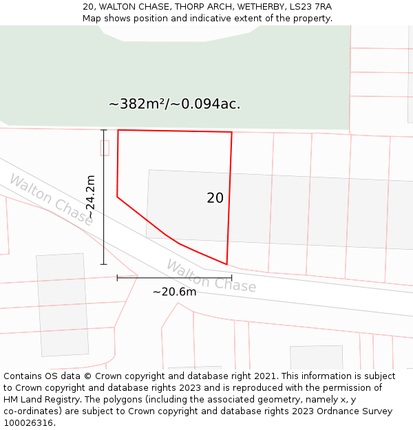 20, WALTON CHASE, THORP ARCH, WETHERBY, LS23 7RA: Plot and title map