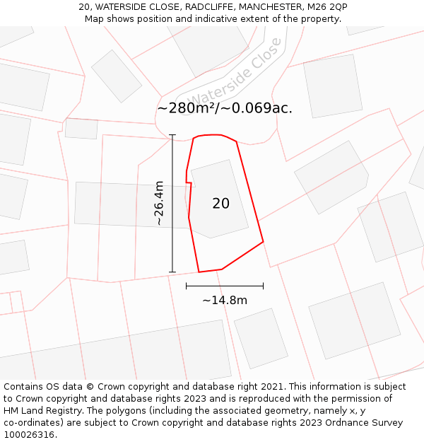 20, WATERSIDE CLOSE, RADCLIFFE, MANCHESTER, M26 2QP: Plot and title map