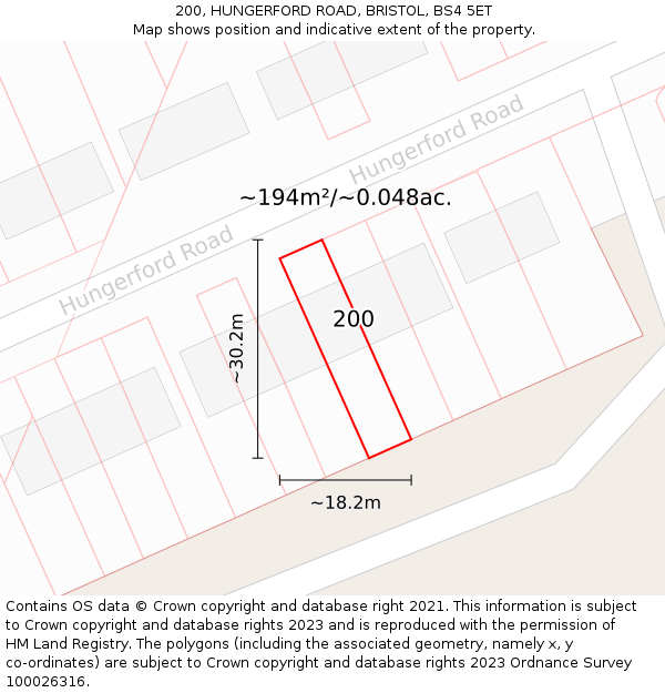 200, HUNGERFORD ROAD, BRISTOL, BS4 5ET: Plot and title map