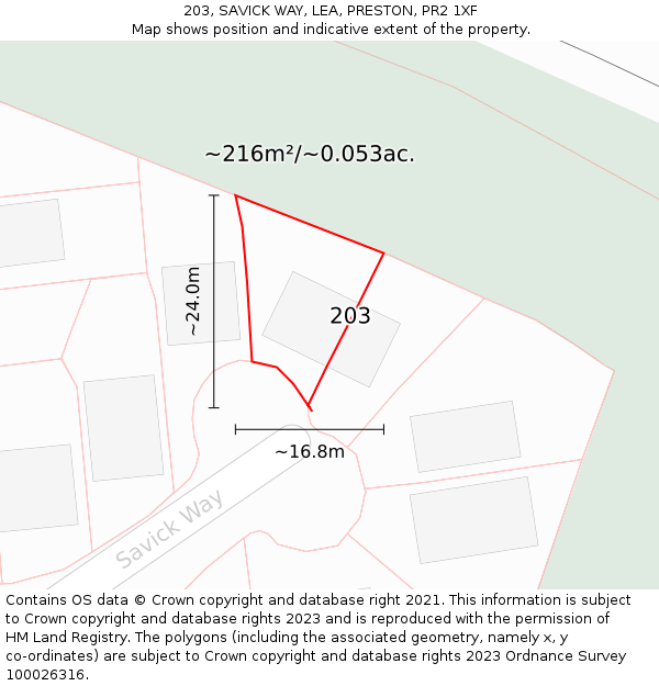 203, SAVICK WAY, LEA, PRESTON, PR2 1XF: Plot and title map