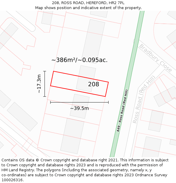 208, ROSS ROAD, HEREFORD, HR2 7PL: Plot and title map