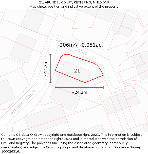 21, ARUNDEL COURT, KETTERING, NN15 5NR: Plot and title map