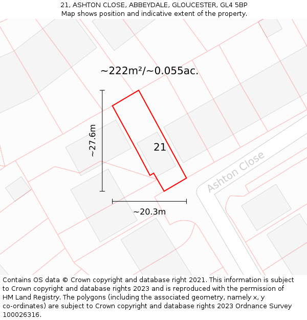 21, ASHTON CLOSE, ABBEYDALE, GLOUCESTER, GL4 5BP: Plot and title map