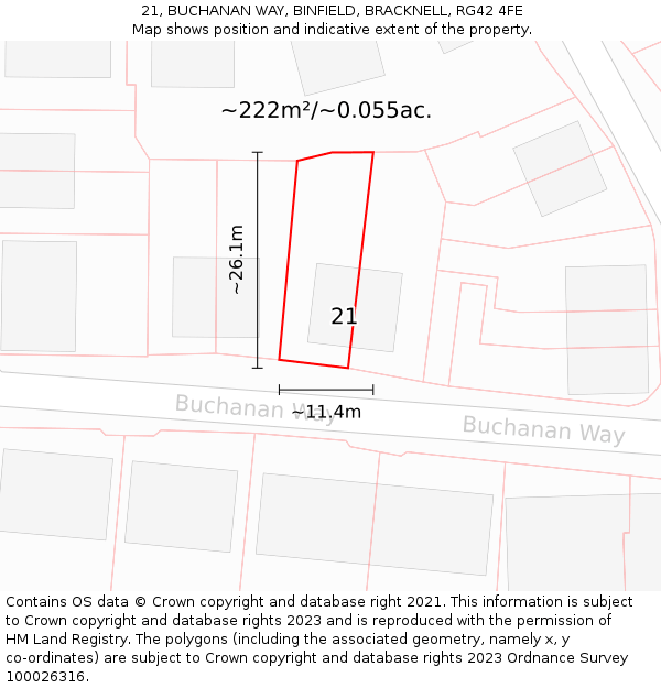 21, BUCHANAN WAY, BINFIELD, BRACKNELL, RG42 4FE: Plot and title map