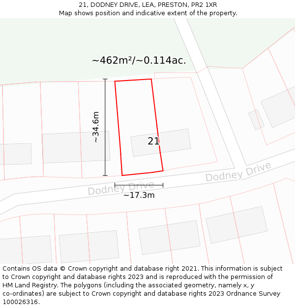 21, DODNEY DRIVE, LEA, PRESTON, PR2 1XR: Plot and title map