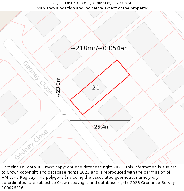21, GEDNEY CLOSE, GRIMSBY, DN37 9SB: Plot and title map