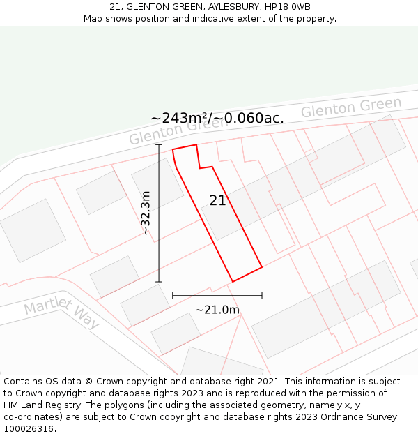 21, GLENTON GREEN, AYLESBURY, HP18 0WB: Plot and title map