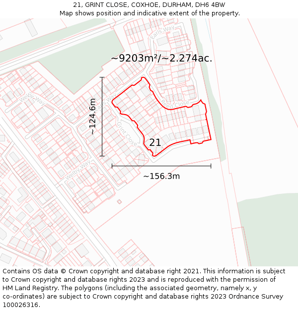 21, GRINT CLOSE, COXHOE, DURHAM, DH6 4BW: Plot and title map