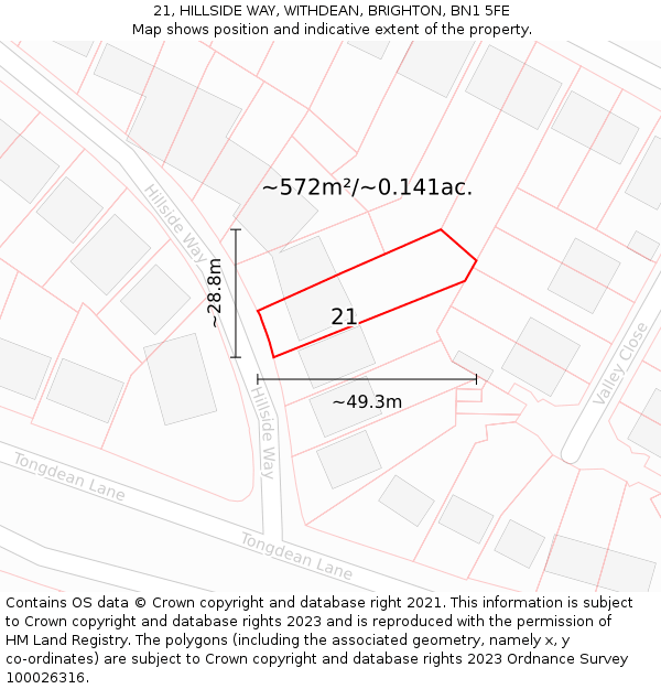 21, HILLSIDE WAY, WITHDEAN, BRIGHTON, BN1 5FE: Plot and title map