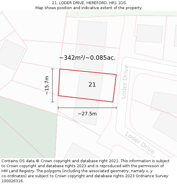 21, LODER DRIVE, HEREFORD, HR1 1DS: Plot and title map