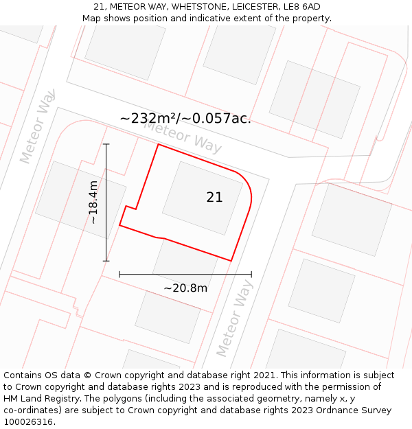 21, METEOR WAY, WHETSTONE, LEICESTER, LE8 6AD: Plot and title map