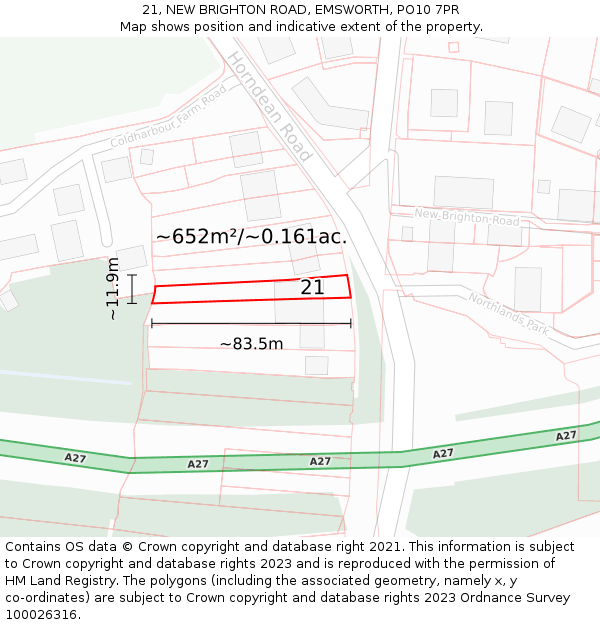 21, NEW BRIGHTON ROAD, EMSWORTH, PO10 7PR: Plot and title map