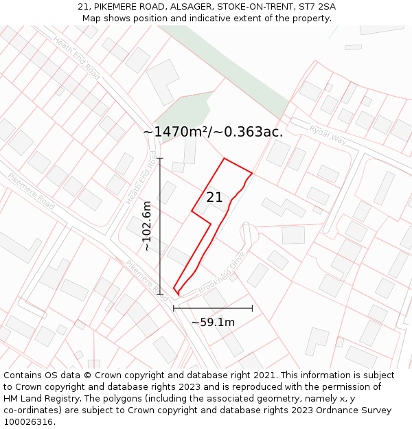 21, PIKEMERE ROAD, ALSAGER, STOKE-ON-TRENT, ST7 2SA: Plot and title map