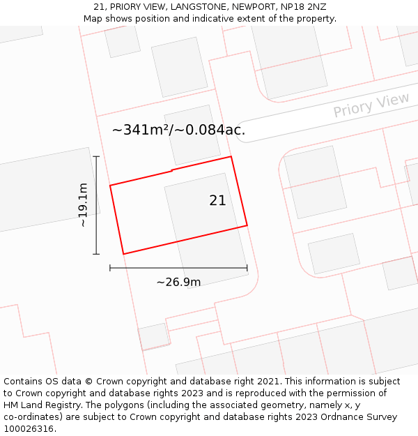 21, PRIORY VIEW, LANGSTONE, NEWPORT, NP18 2NZ: Plot and title map