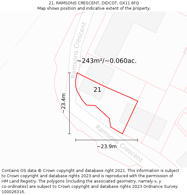 21, RAMSONS CRESCENT, DIDCOT, OX11 6FQ: Plot and title map